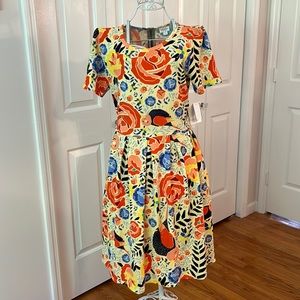 LuLaRoe Amelia Dress - Orange, Blue, Red